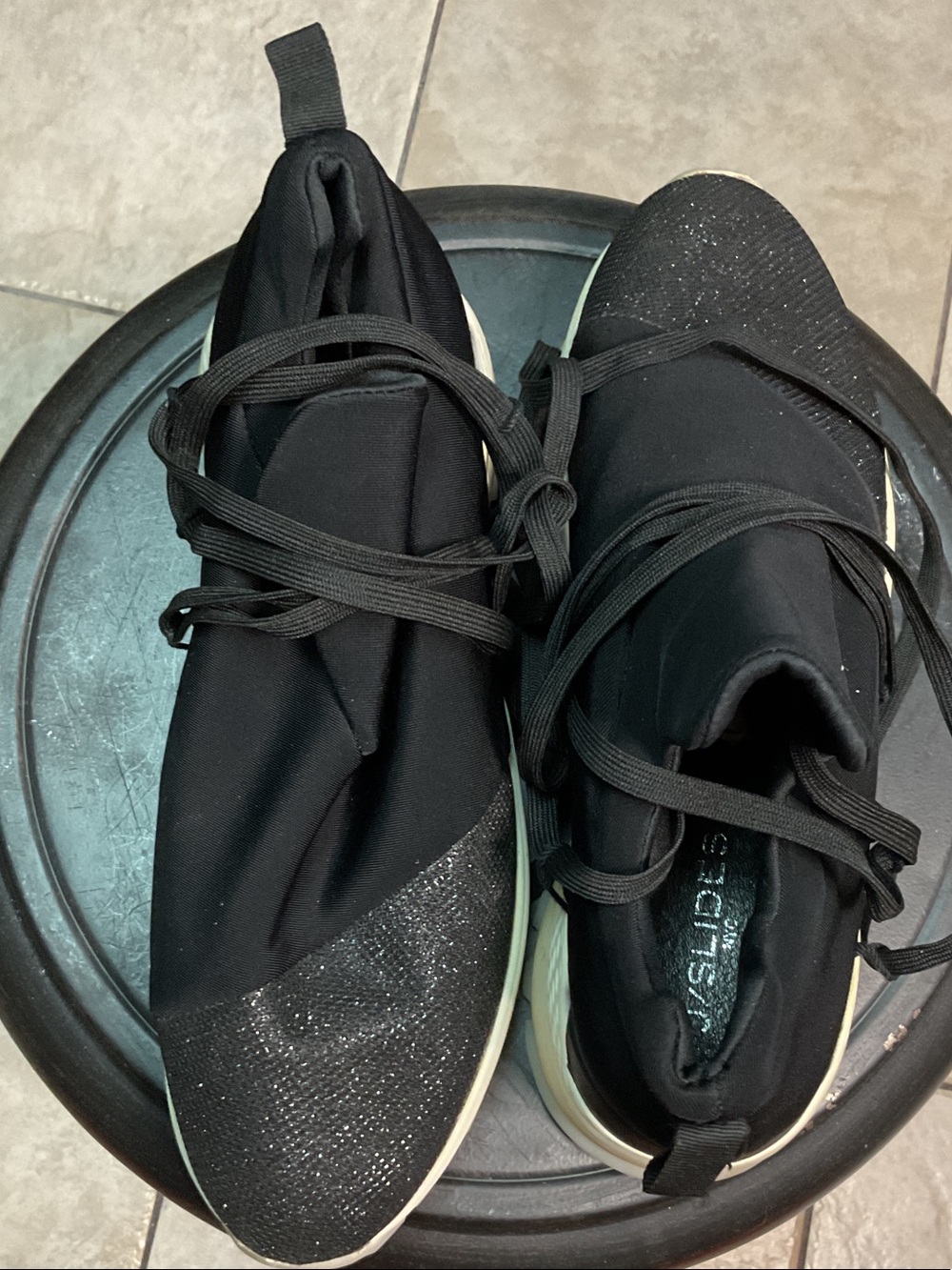 J/SLIDES Black Slip-On Knit Sneakers with Sparkle Toe